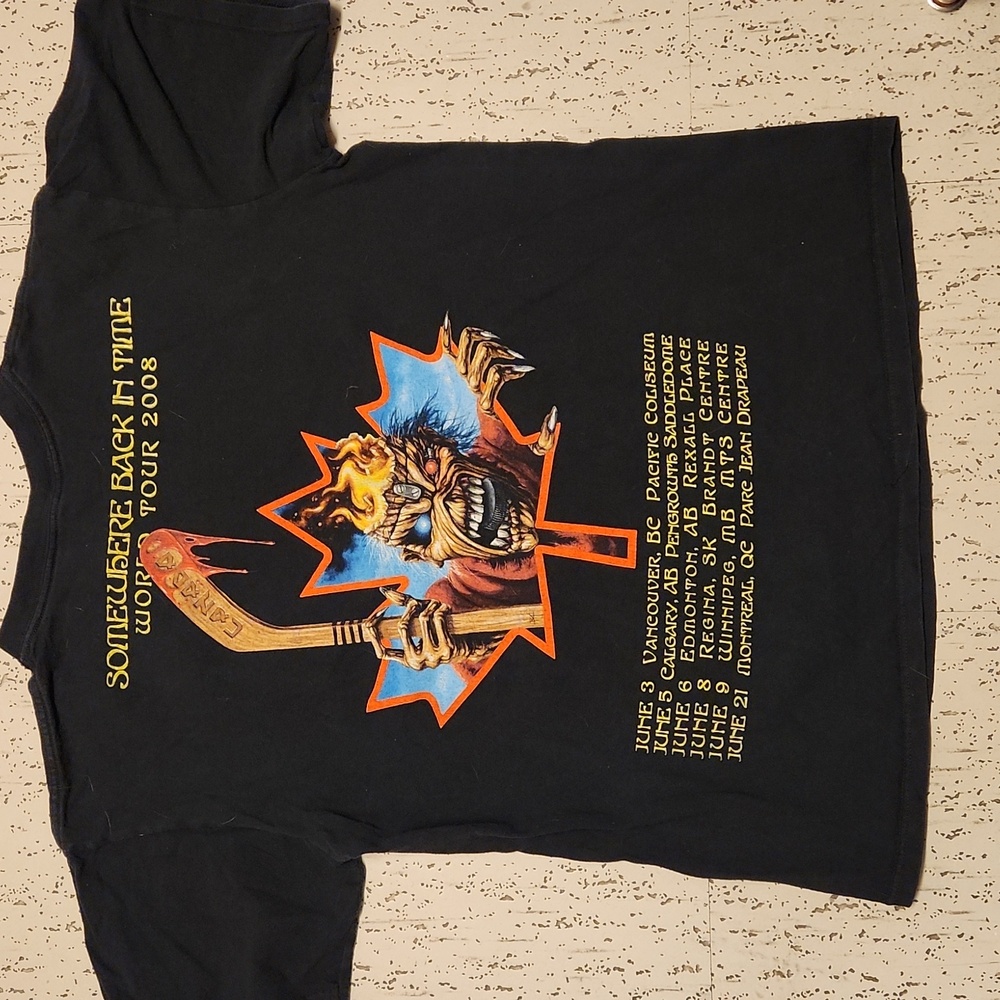 Iron Maiden Team Canada Hockey Logo Somewhere Back In Time 2008 Tour T Shirt - Picture 5 of 8